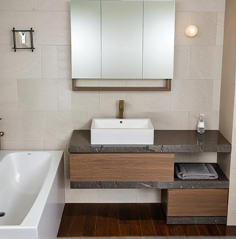 Compab B201 78 - Mobile arredo bagno design in top pietra L.130 cm