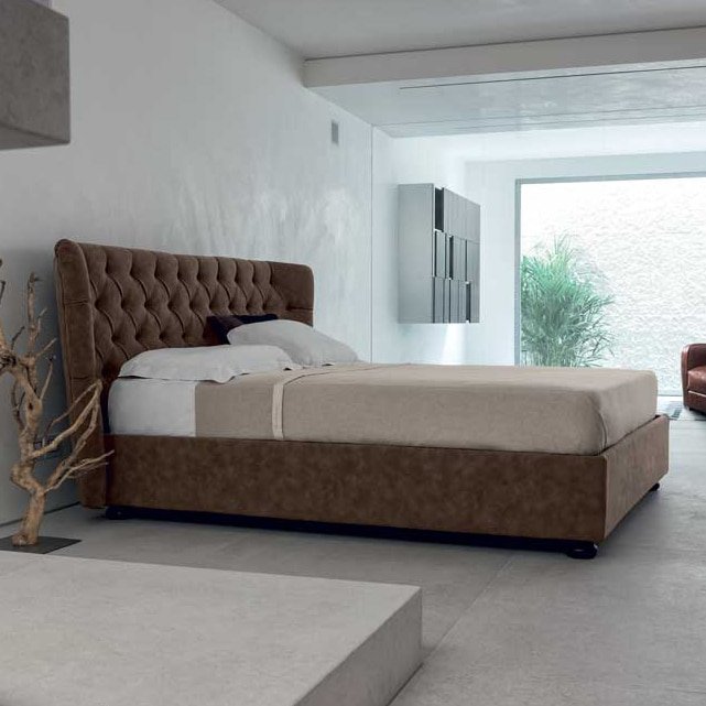 Hypnos - Letto Matrimoniale Imbottito Elegante in Tessuto/Ecopelle