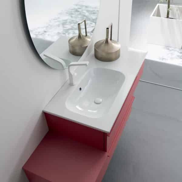 BD017 Mobile bagno design COMPAB, dettaglio frontale cassetti e maniglie integrate, texture materica