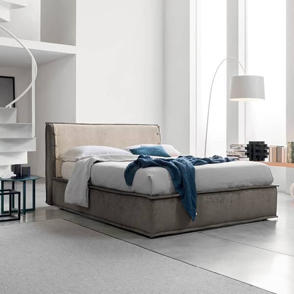 Letto Matrimoniale Imbottito Boston, design moderno, vista frontale, camera da letto elegante.