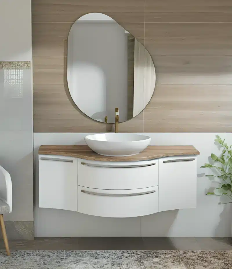 Arcom Mobile Bagno Curvo L.141 - Piano HPL Design Moderno