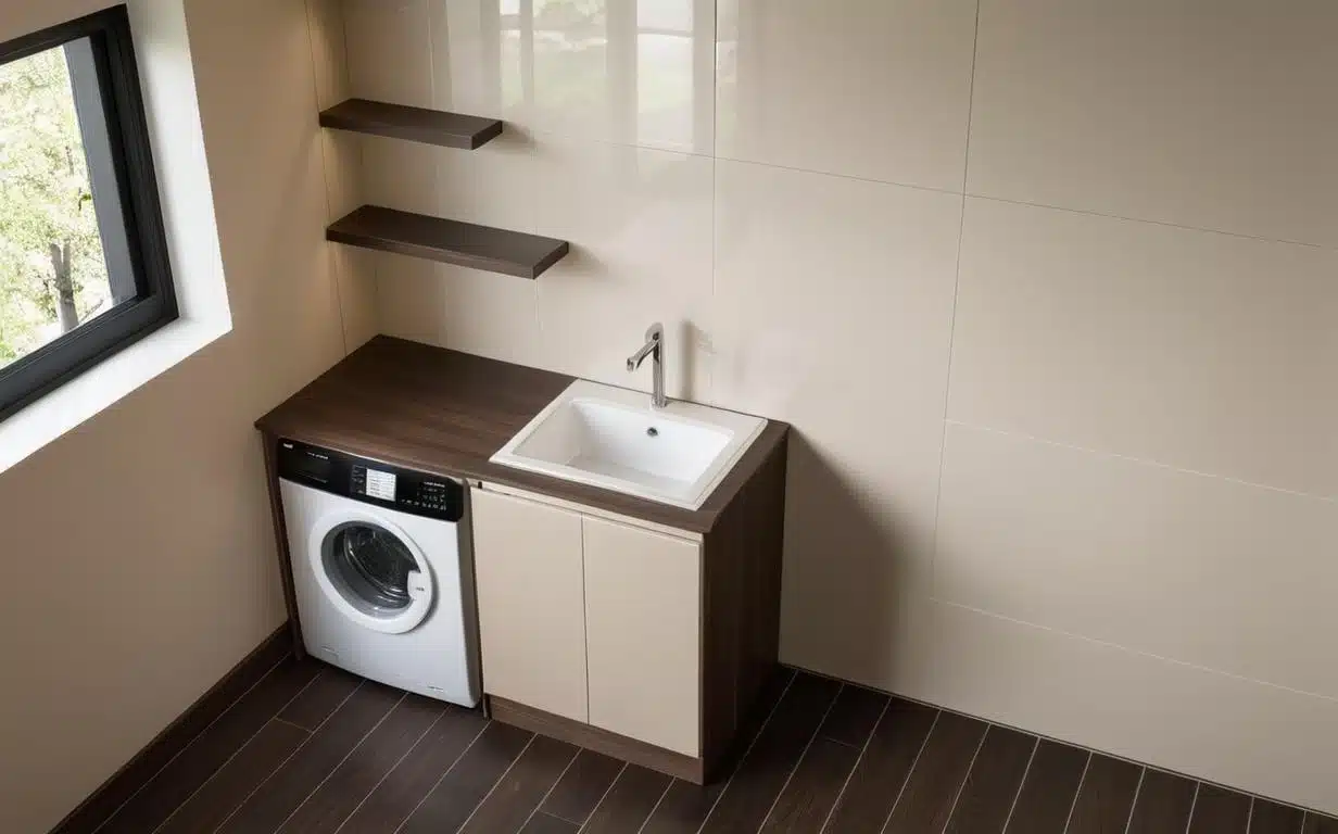 Arredo bagno su misura lavanderia finitura legno Compab LAB