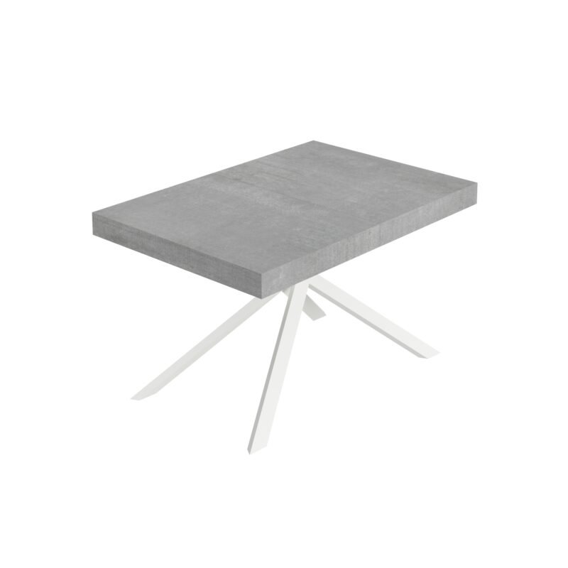 Tavolo allungabile 120/380x90 cm Niket cemento gambe bianche