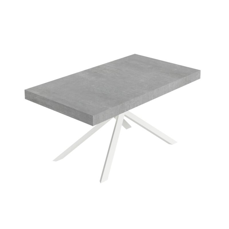 Tavolo allungabile 160/264x90 cm Niket cemento gambe bianche