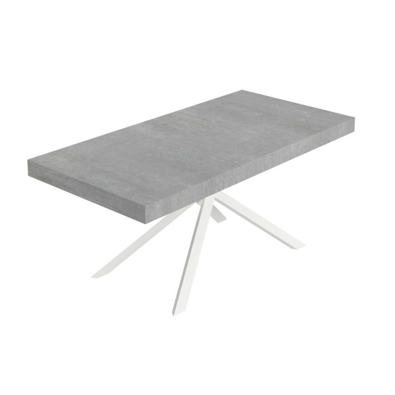 Tavolo allungabile 180/440x90 cm Niket cemento gambe bianche