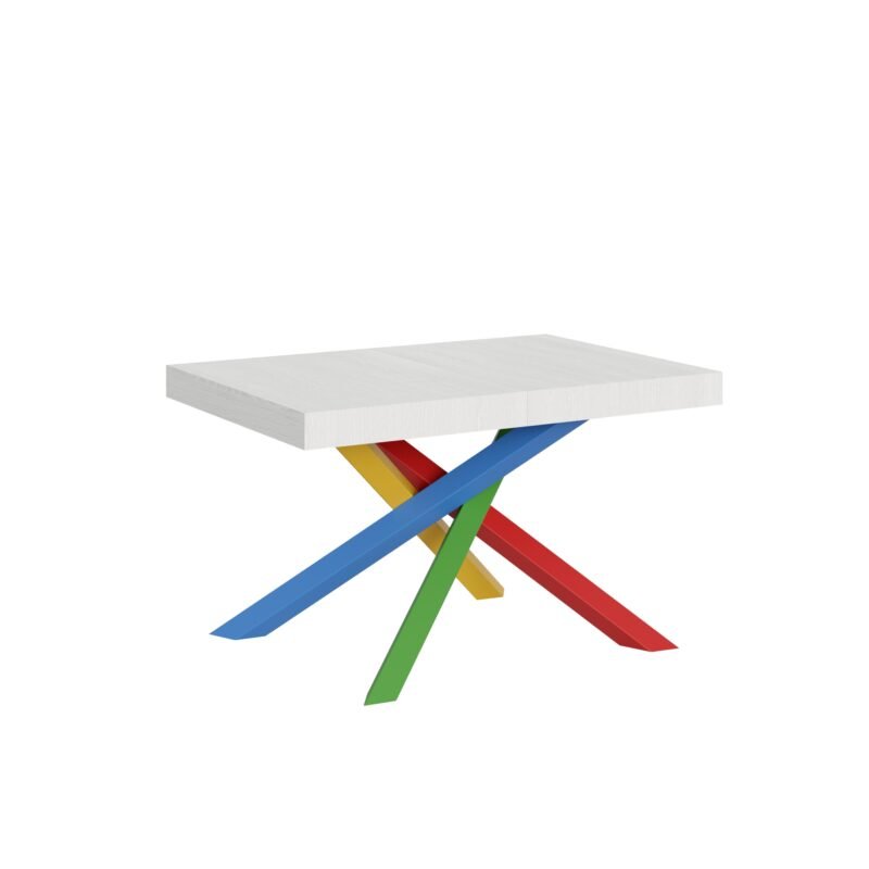Tavolo allungabile 140/244x90 cm Volantis bianco frassino gambe multicolore 4/B