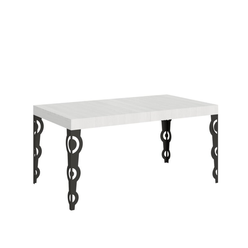 Tavolo allungabile 160/420x90 cm Karamay bianco frassino gambe antracite