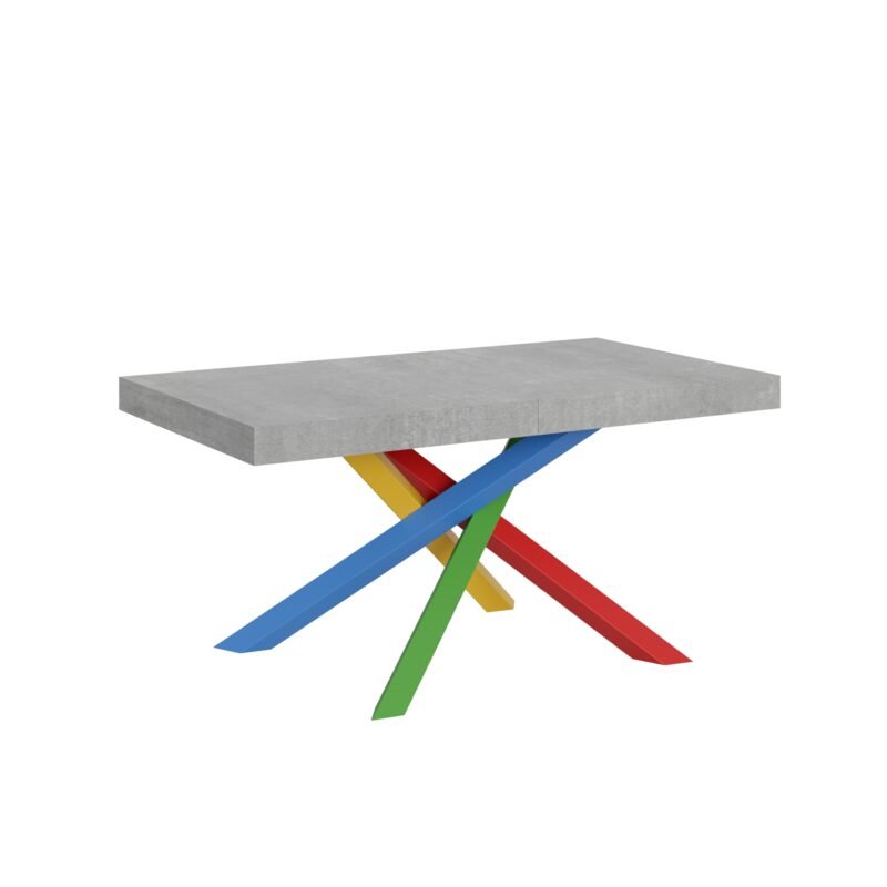 Tavolo allungabile 160/264x90 cm Volantis cemento gambe multicolore 4/B