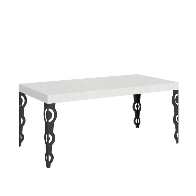 Tavolo allungabile 200/460x90 cm Karamay bianco frassino gambe antracite