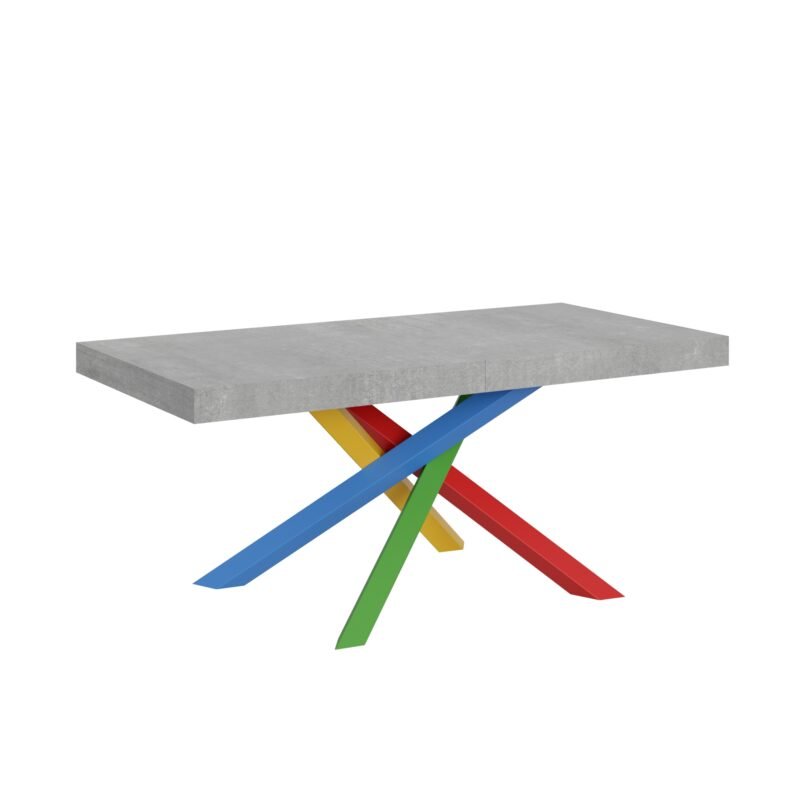Tavolo allungabile 200/460x90 cm Volantis cemento gambe multicolore 4/B