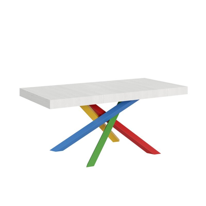 Tavolo allungabile 200/304x90 cm Volantis bianco frassino gambe multicolore 4/B