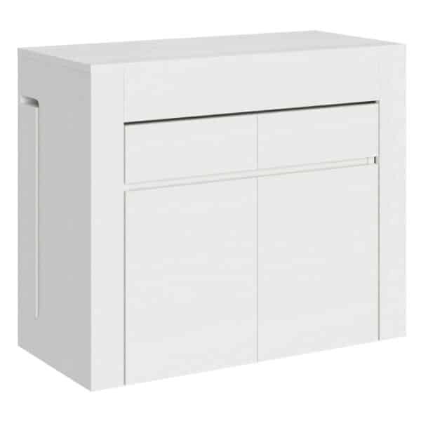 Consolle allungabile 90x42/302 cm Evolve bianco frassino allunghe interne con panca inferiore e superiore