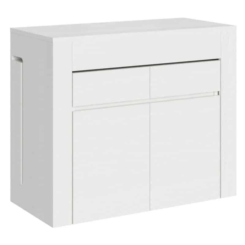 Consolle allungabile 90x42/302 cm Evolve bianco frassino allunghe interne con panca inferiore e superiore