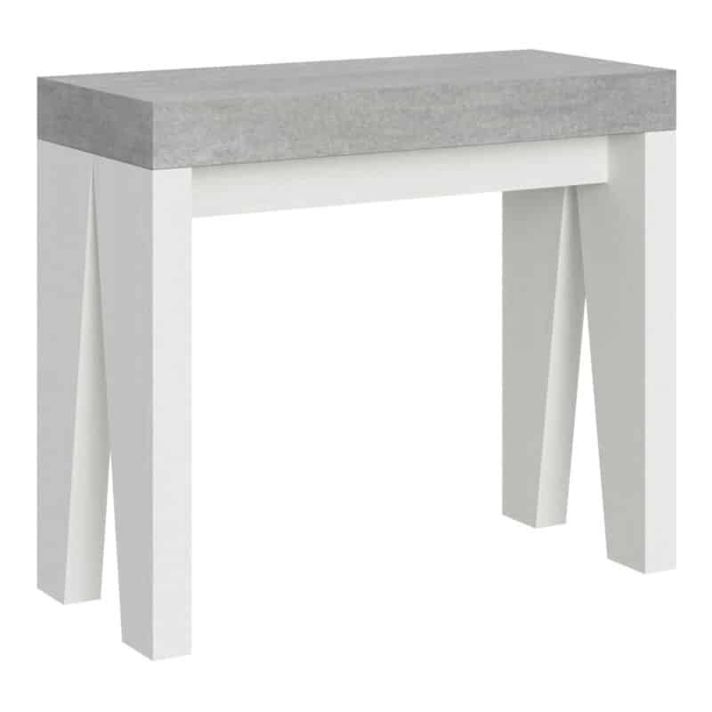 Consolle allungabile 90x40/196 cm Naxy Mix Small piano cemento - struttura bianco frassino