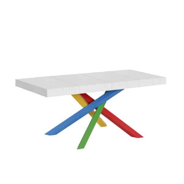 Tavolo allungabile 140/400x90 cm Volantis Premium bianco frassino gambe multicolore 4/B