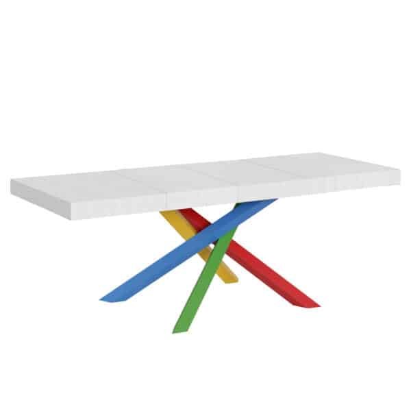 Tavolo allungabile 200/460x90 cm Volantis Premium bianco frassino gambe multicolore 4/B