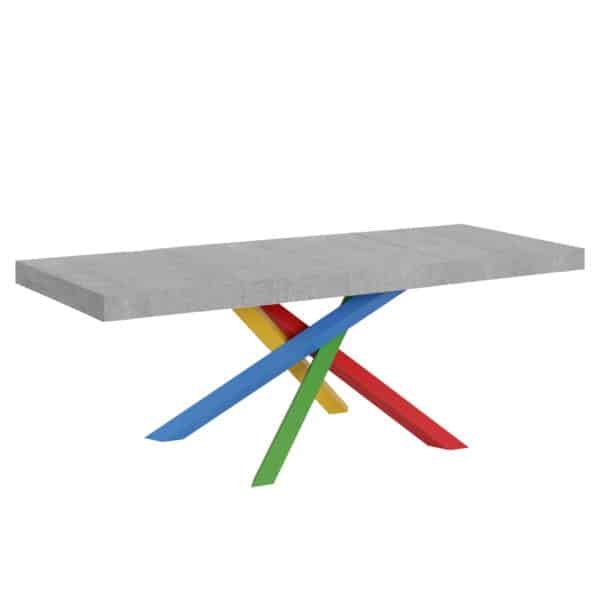 Tavolo allungabile 180/440x90 cm Volantis Premium cemento gambe multicolore 4/B