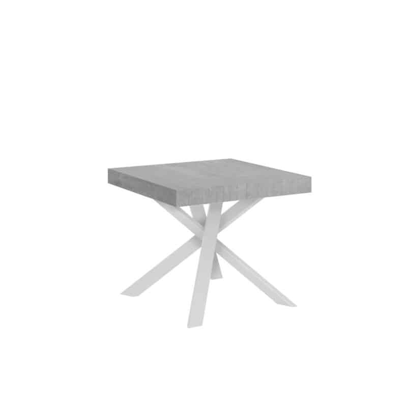 Tavolo allungabile 90/194x90 cm Clerk cemento gambe bianche