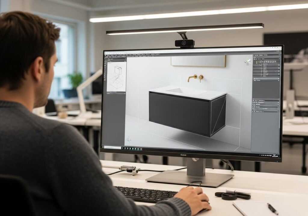 Progettazione mobile bagno su misura - render 3D