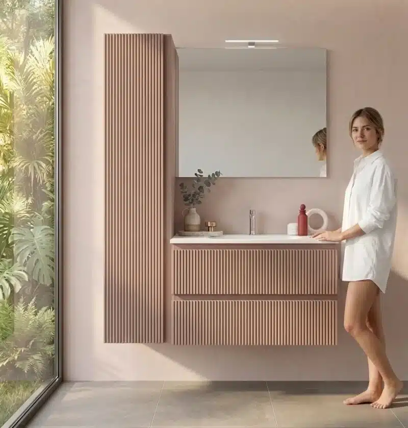 Mobile Bagno Cannettato 80 cm Sospeso con Colonna Arcom Minimal | COMP_10
