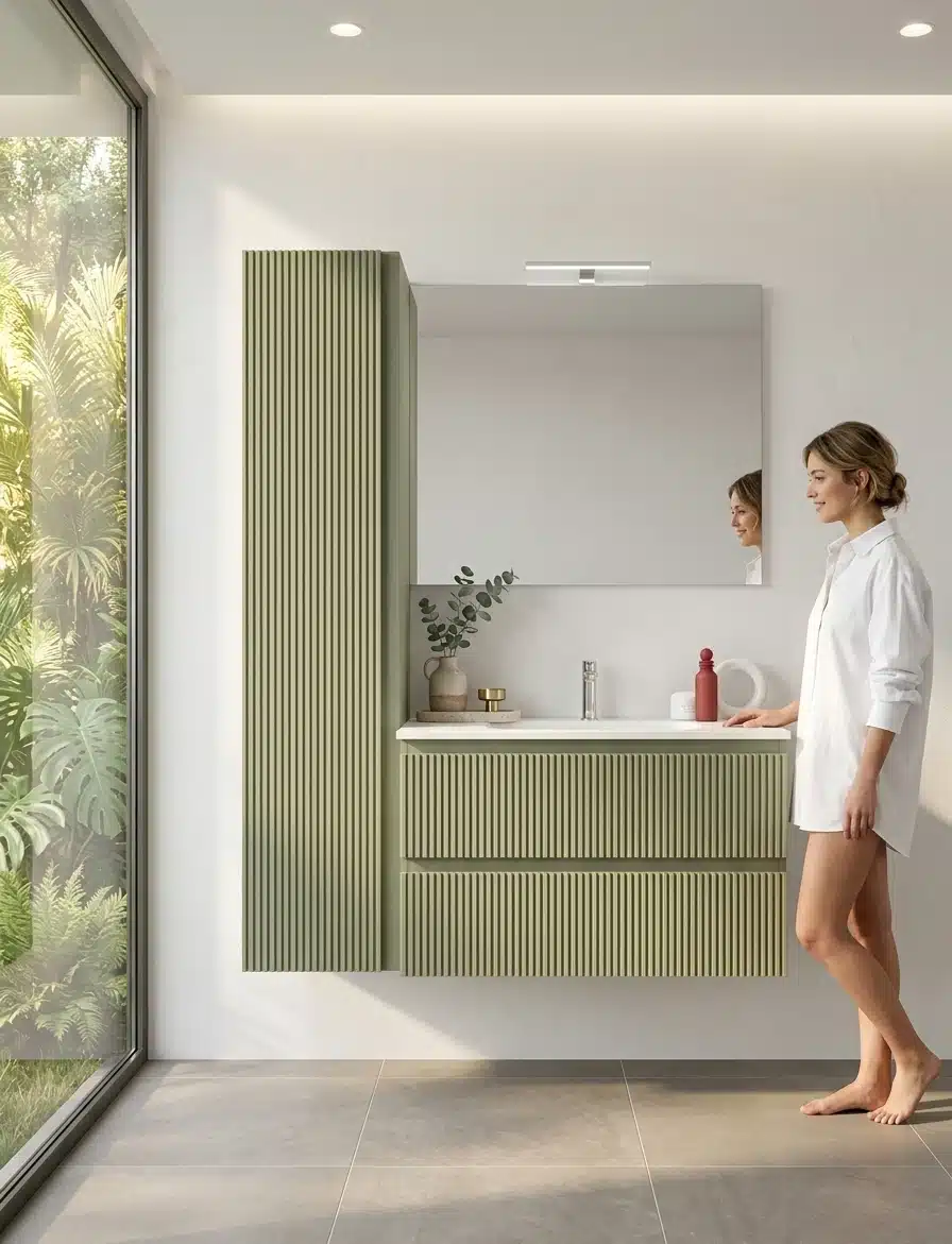 Colori arredamento 2026 verde pistacchio mobile bagno Arcom